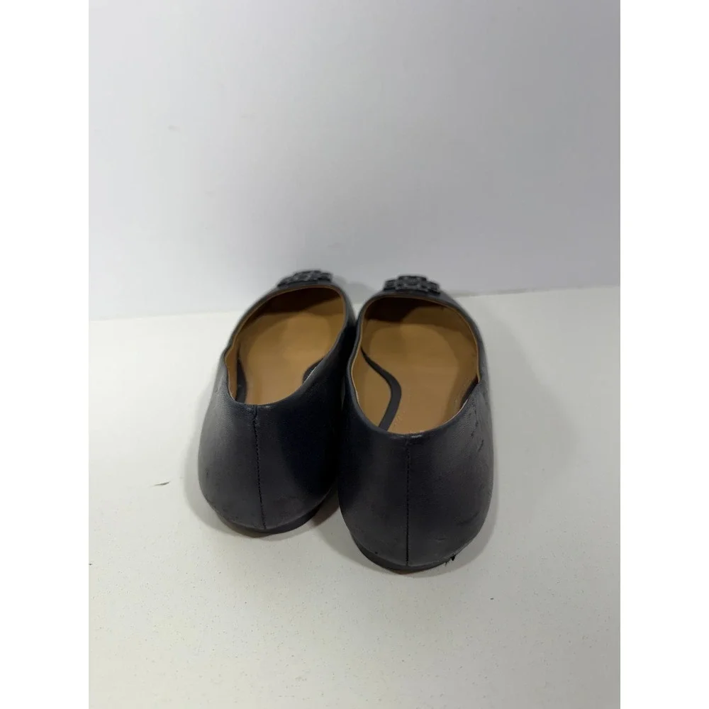 Tory Burch Navy Blue Leather Ballet Flats Logo Round Toe Shoes 7M 8778 A18